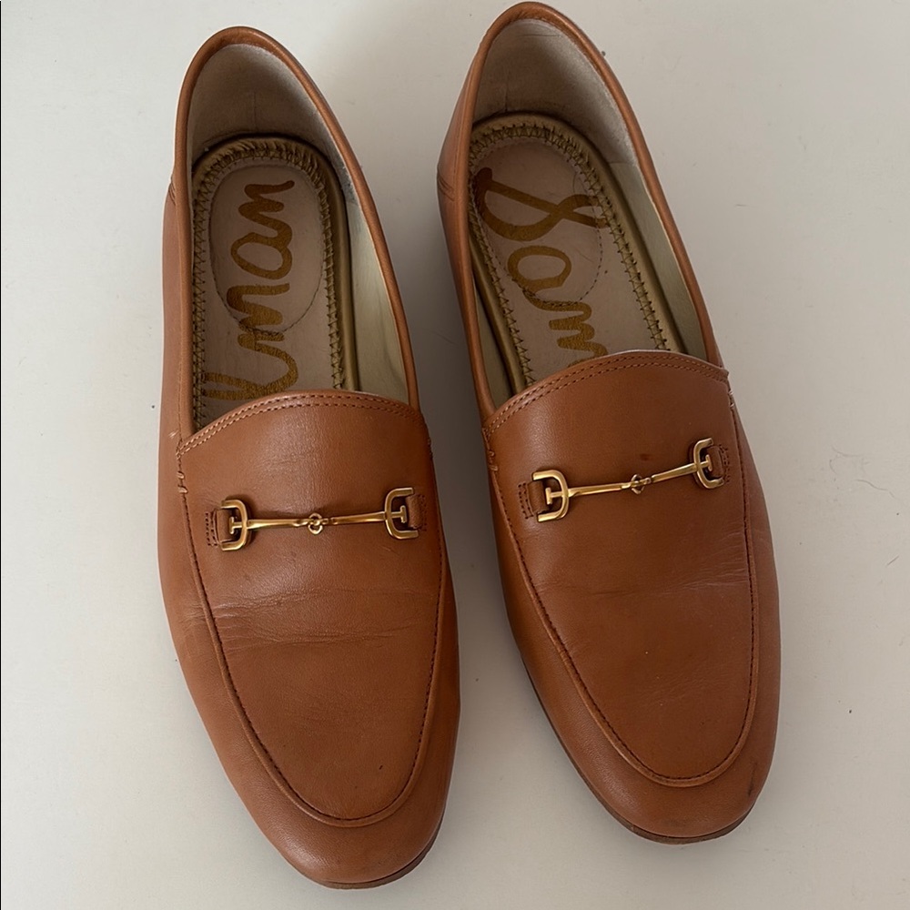 Sam Edelman Tan Leather Loafers with gold Horsebit